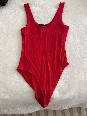 Forever 21 Red Ribbed One-Piece Bodysuit